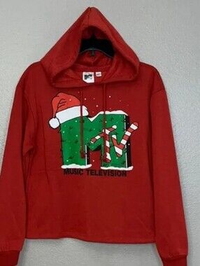MTV Holiday Red Hoodie with Festive Graphic NWT Size Large